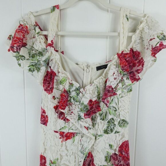 BCBGMaxazria Womens Floral Rose Dress Lace Overlay X-Small - Picture 11 of 13